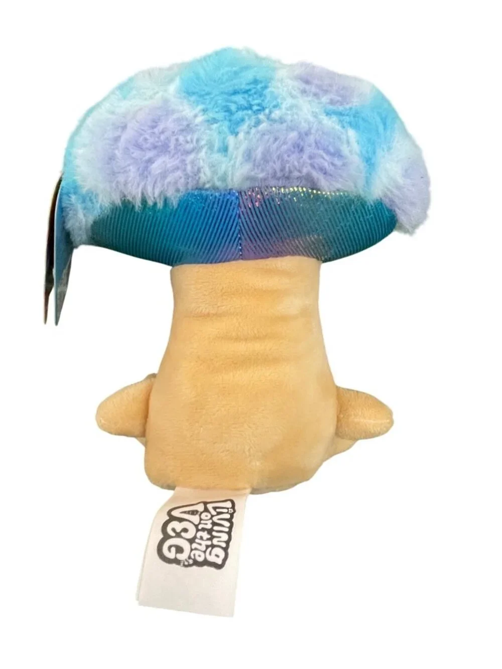 Living On The Veg Plush Mushroom Toy With Blue Fluffy Top & Iridescent Accents